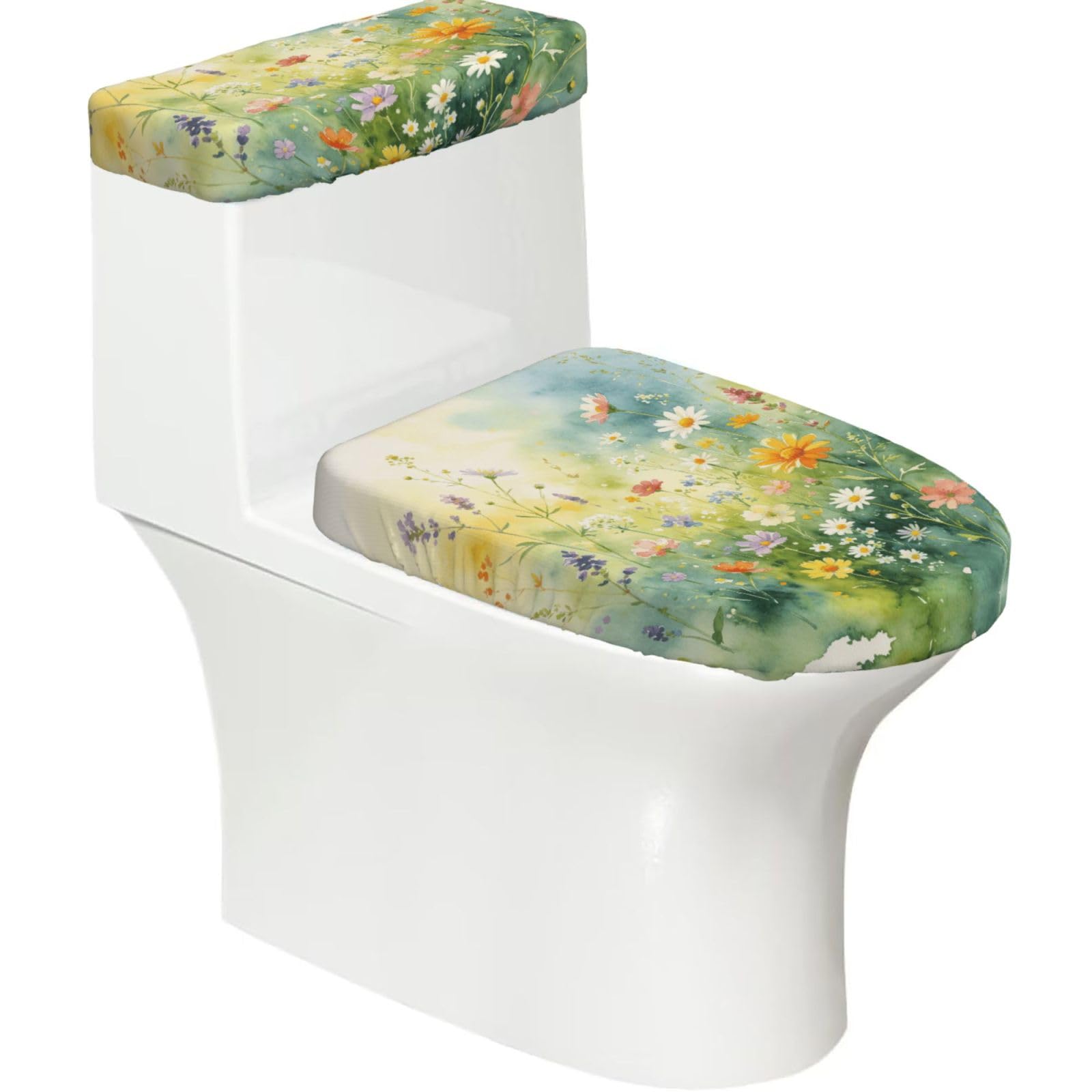 Cntdbu Black Watercolor Wild Art Elastic Toilet Cover Set Of 2-Stretchy Lid And Tank Covers For Bathroom, Soft Washable U Shape Toilet Decor