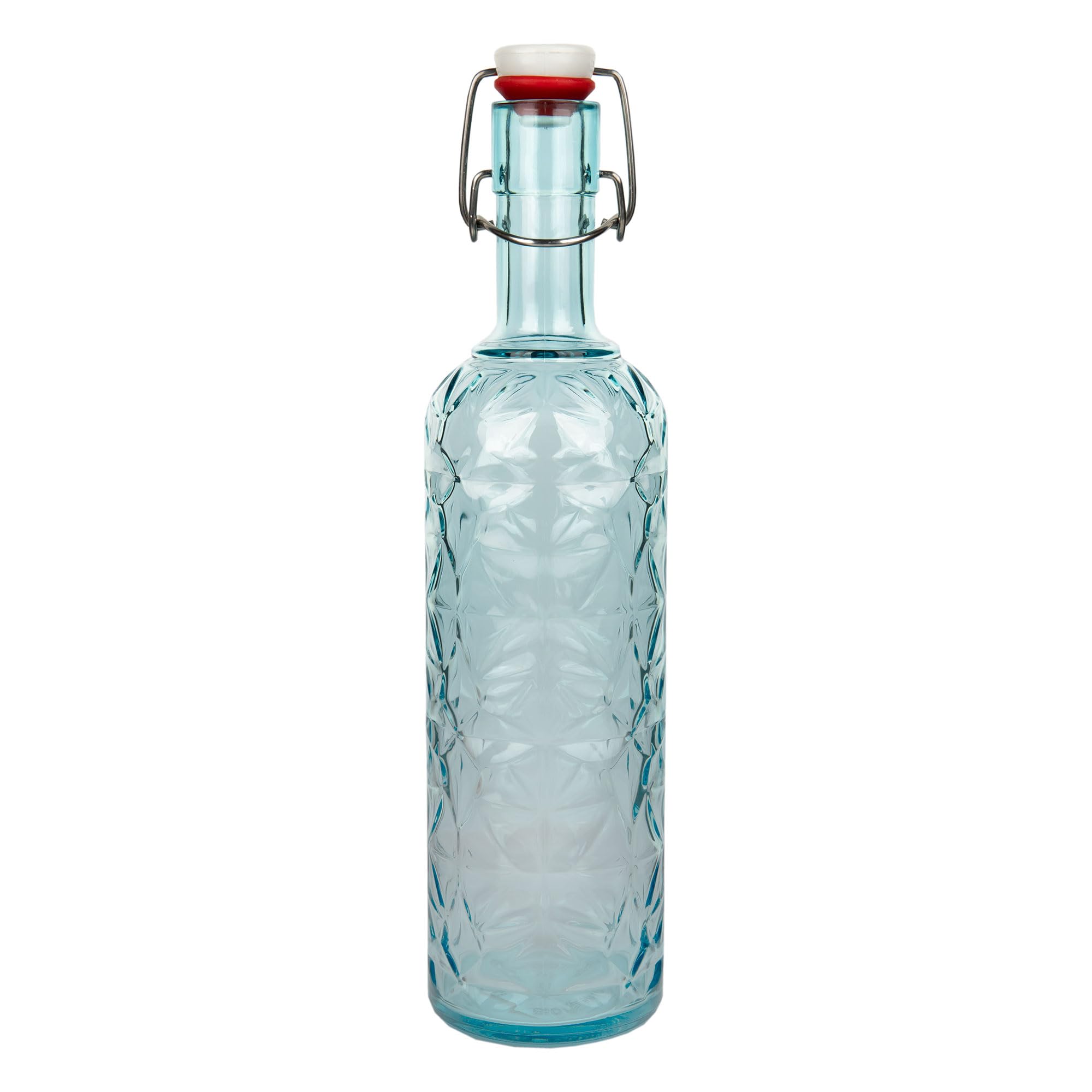 Cofan Bouteille en verre bleu transparent avec fermeture à étrier de 1 litre | Pack de 6 unités | Idéale pour la réutilisation et le stylisme