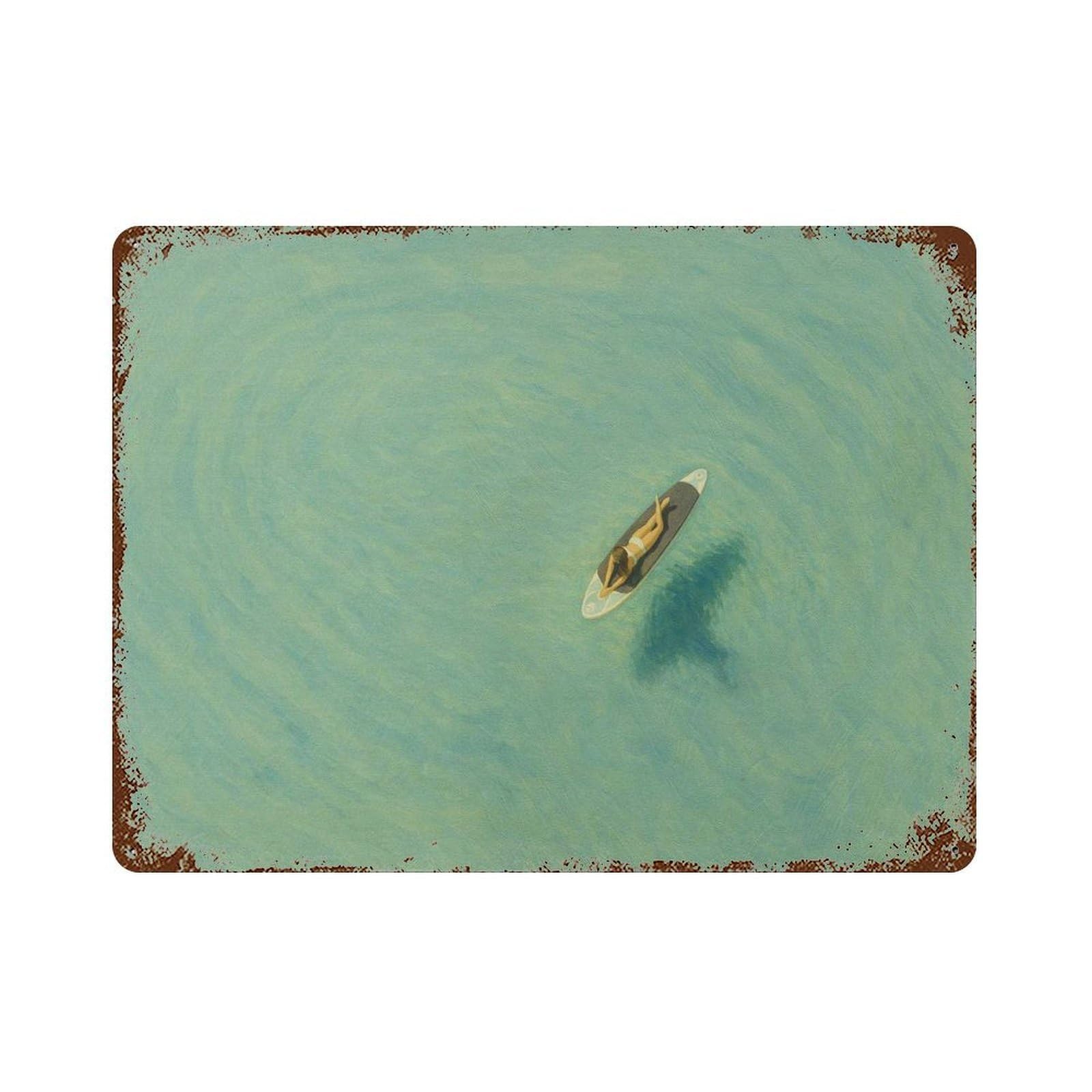 xiaoxiaoshen Girl Aerial Surfer Green Abstract Wave, Modern Coastal Wall Decor Art Metal Tin Poster Modern Home Decor Art Home Bar Shop Decorations Vintage Sign 30x40cm