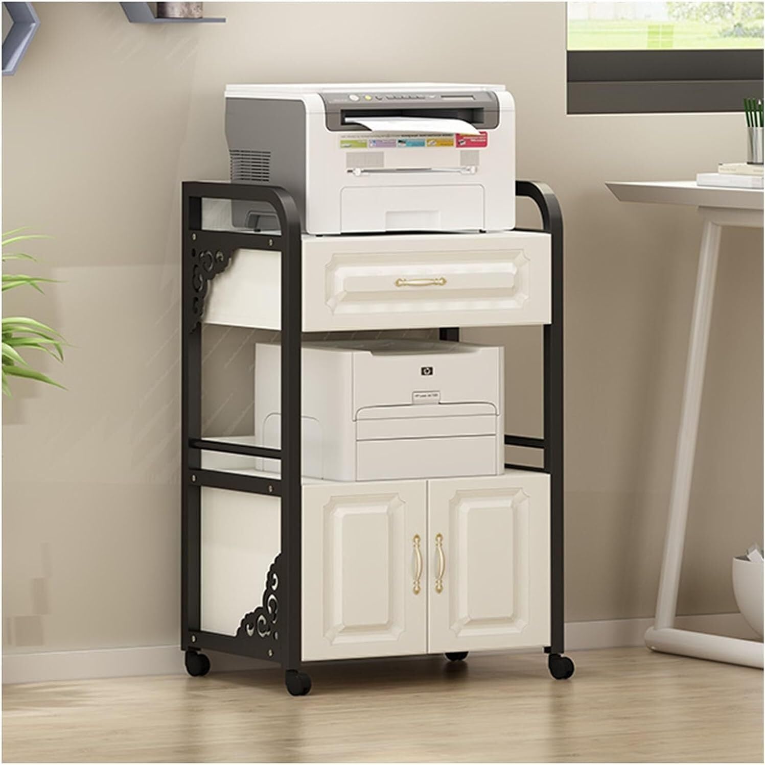 VUIKLCty Salon Trolley 3 Tier Storage Salon Cart Steel Salon Rolling Cart Raised Guardrail Trolley Cart With Wheel Salon Trolley Cart(Schwarz)