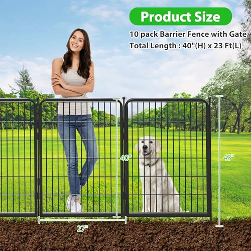 Jhsomdr Garden Fence, 23ft(L) 40in(H) 10 Panels Decorate Metal Fence Panels No Dig Fence Dog Fence Outdoor for Yard, Rustproof Garden Fencing with Gate Heavy Duty Animal Barrier Fence for Dogs - Thumbnail 2