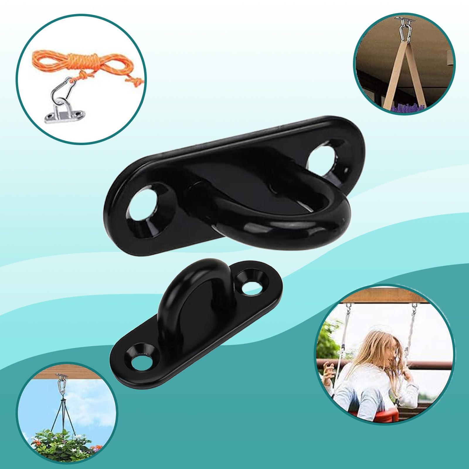 6 pz piastra occhiello in acciaio inox m5, gancio in acciaio inox con vite e tubo telescopico, moschettoni, ganci di fissaggio per barca, soffitto, altalena, amaca