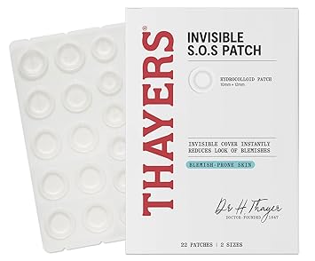 THAYERS Invisible S.O.S Hydrocolloid Acne Pimple Patch, Ultra-Thin Design Instantly Reduces Look of Blemishes, Set of 22 Pimple Patches