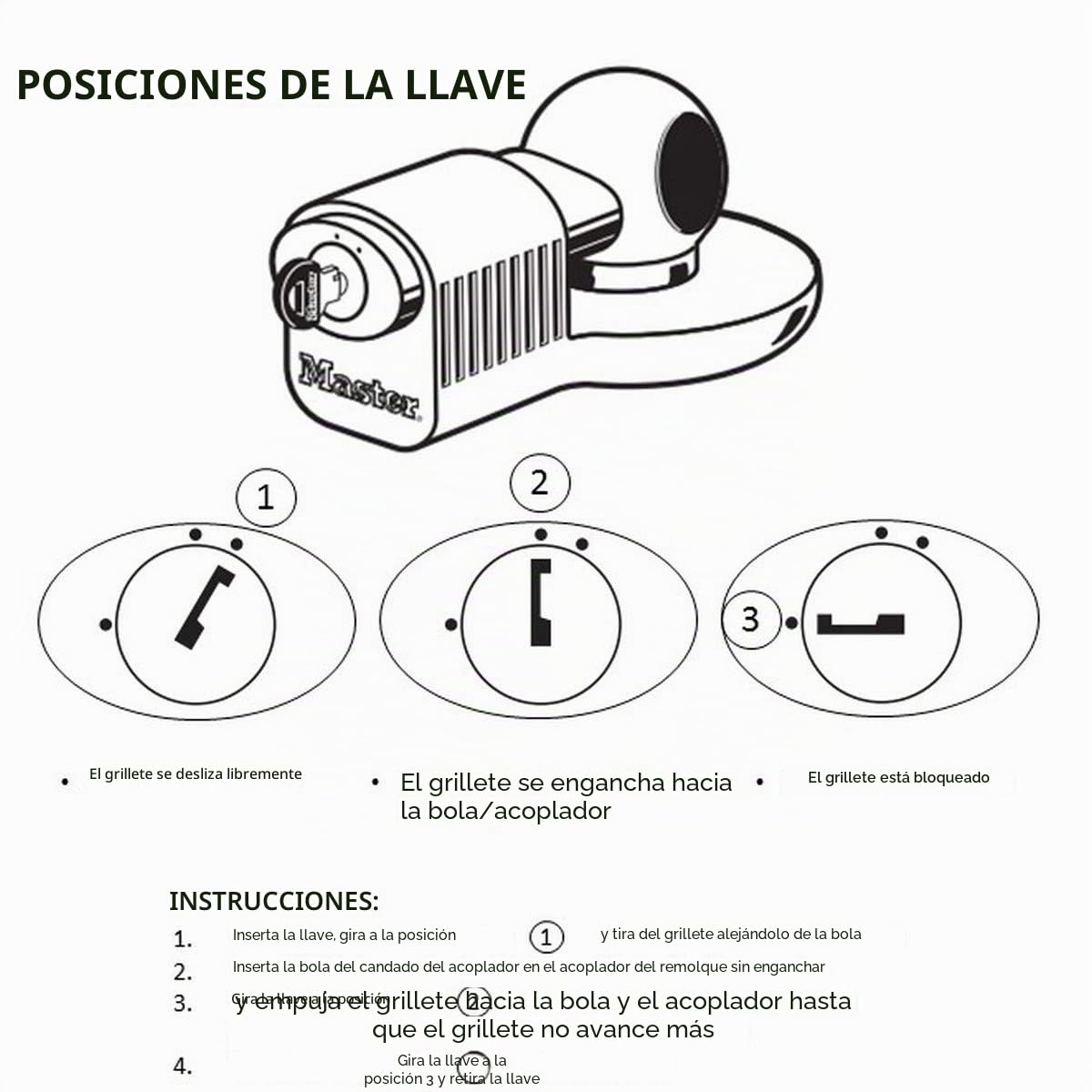 MASTER LOCK Antirrobo Remolque [Ajustable - 48 mm, 51 mm y a la mayoría de los de 59 mm] 377EURDAT - Ideal para Remolque, Enganche, Caravana