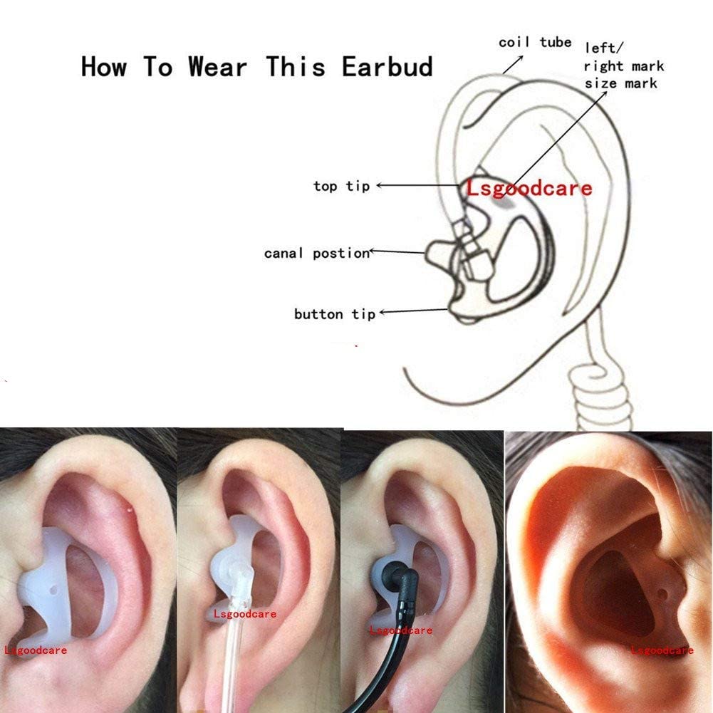 Lsgoodcare Two Pairs Rubber Silicone Replacement Earplug Earmold Ear Buds (Left and Right) for Two-Way Radio Headset Air Acoustic Earpiece Headset Walkie Talkie Earpiece, Small Size, Black Color