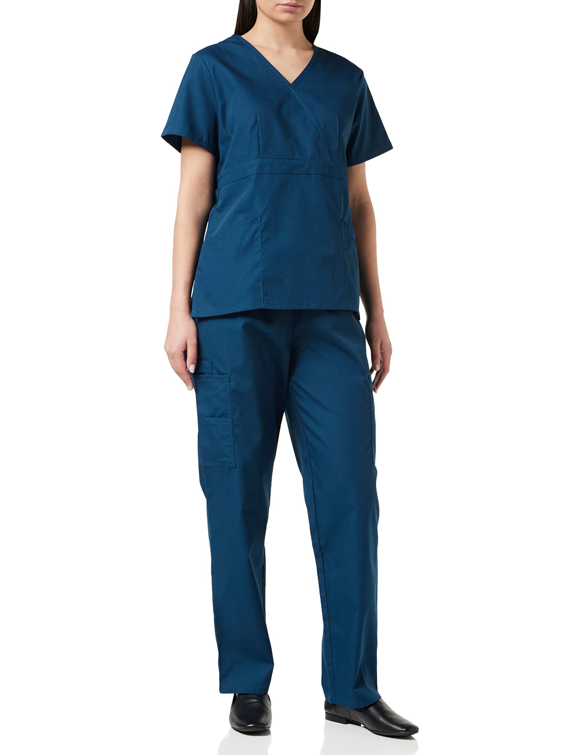 SivvanScrubs for Women - Mock Wrap & Cargo Pants Scrub Set - S8401 - Caribbean Blue - M
