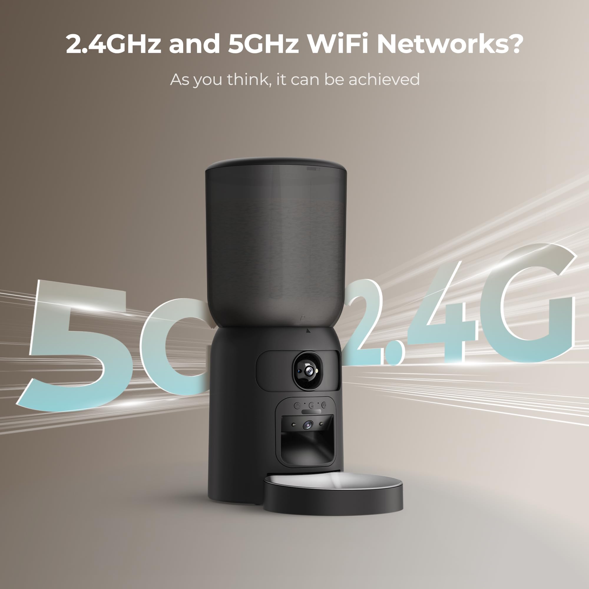 PF4-6L Distributore Crocchette Gatto Automatico, WiFi Doppia Fotocamera - Visione Orientabile IA Monitoraggio Mobile, Ciotola In Acciaio Modalità Pasto Lento, Programmabile & Porzionato, Batteria di