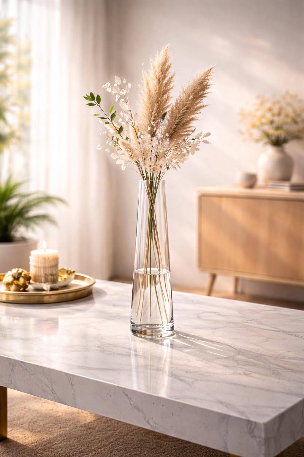 GATIORA Glass Vase for Flowers & Plants Oval – Decorative Long Flower Pot for Home Décor, Living Room, Center Table, Office, Café, Gifting & Aesthetic Decoration (Transparent, 12 inch)-image-42