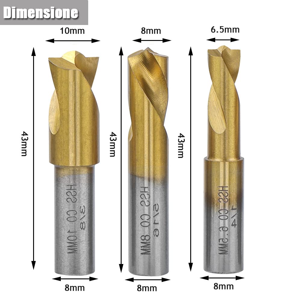 3 Pcs Set di Frese per Saldatura a Punti Saldatura a Punti in Cobalto Set Resa per Punti di Saldatura Punta per Rimuovere Frese per Saldatura a Punti