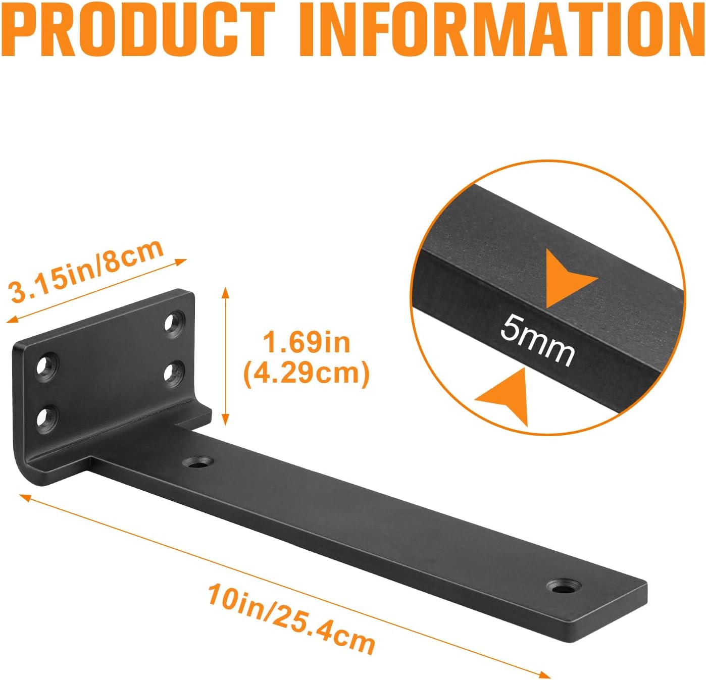 Heavy Duty Shelf Bracket Black 10 inch 8 Pack Floating Shelf Brackets L Brackets for Shelves for DIY Decorative with Mounting Hardware