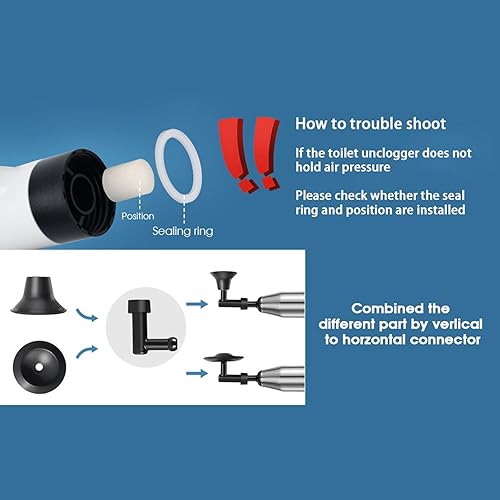 Miniatura 3 de TheElves Émbolo de inodoro resistente, herramienta eléctrica de alta presión para eliminar obstrucciones, potente émbolo de baño para limpieza de