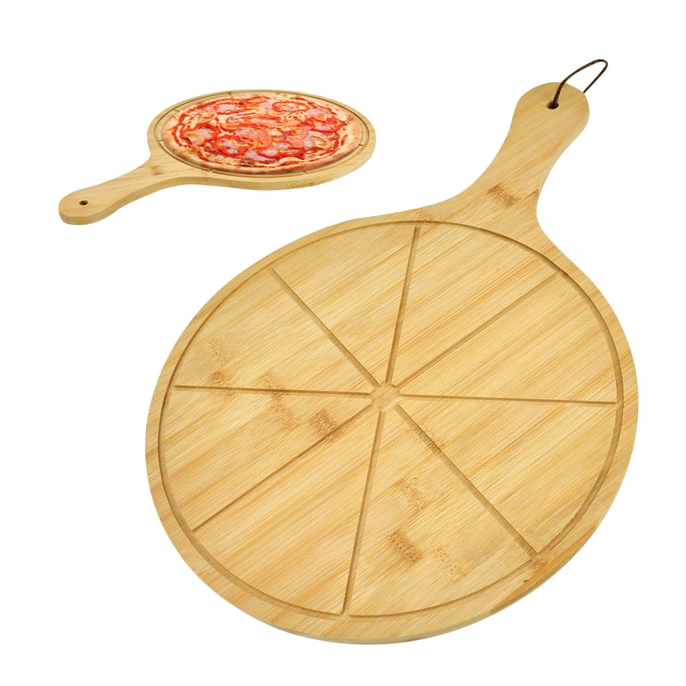 Planche à Pizza En Bois De Bambou 28.5cm LPAMABA - Plateau à Pizza Ronde Naturel Pour Pizzeria Et Maison