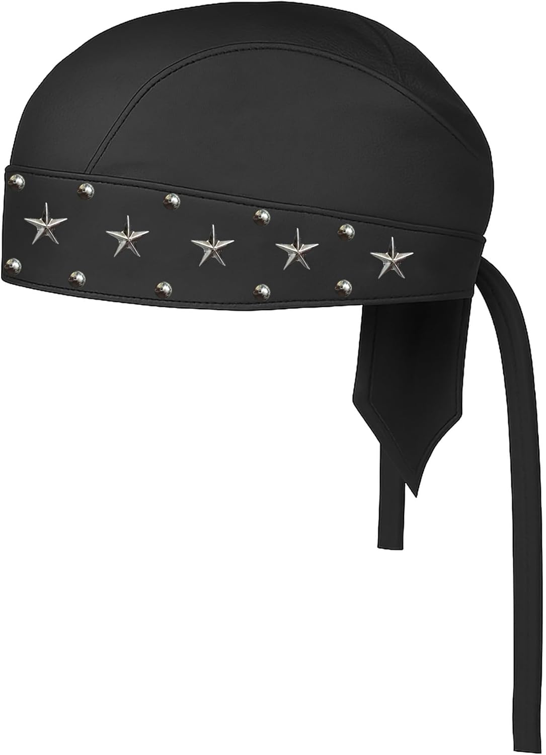 Sheep Leather Skull caps in Black Sweat Head Wraps Studded Skull Cap Bandana Style in Real Do Du Rag Leather Doo Rag Motorcycle Biker Cap Black Star Studs ICE Club Shop