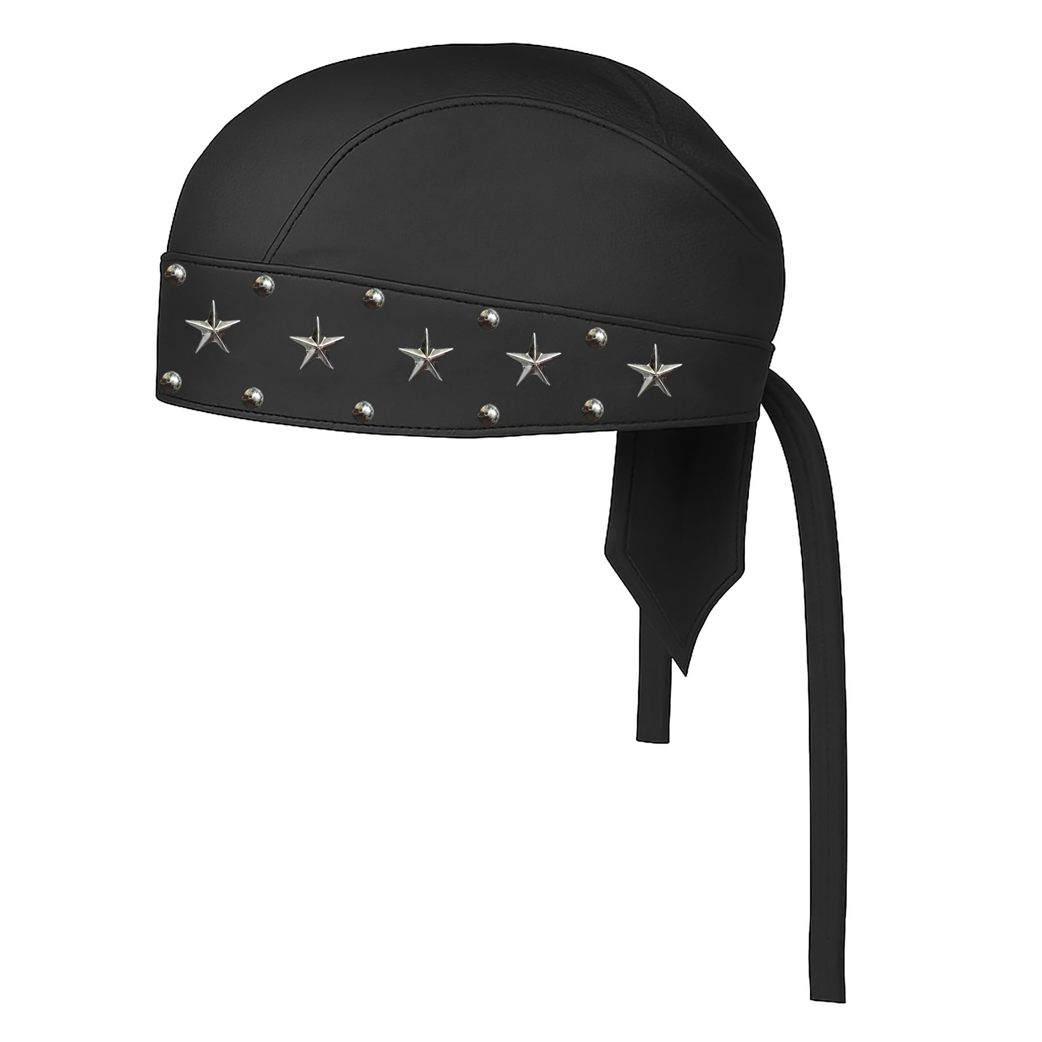 Sheep Leather Skull caps in Black Sweat Head Wraps Studded Skull Cap Bandana Style in Real Do Du Rag Leather Doo Rag Motorcycle Biker Cap Black Star