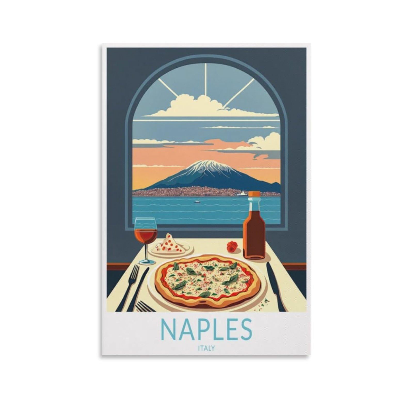 Orbana Unframe-Style Naples Italy Vintage Travel Posters Landscape 08X12inch(20X30cm) Canvas Print For Living Room, Bedroom, Dorm, Home, Office Wall Decoration