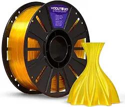 Filamento 3D PETG HF 1.75mm Voolt3D 1kg - Alta Fluidez, Resistência e Brilho - Compatível com Todas as Impressoras 3D (Amarelo Ouro Translúcido)