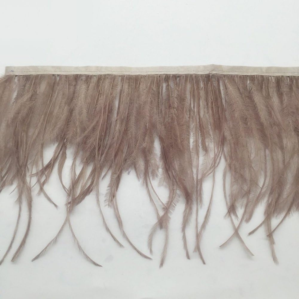 ADAMAI Natural Ostrich Feathers Trims Fringe DIY Dress Sewing Crafts Costumes Decoration (10 Yards, tan)