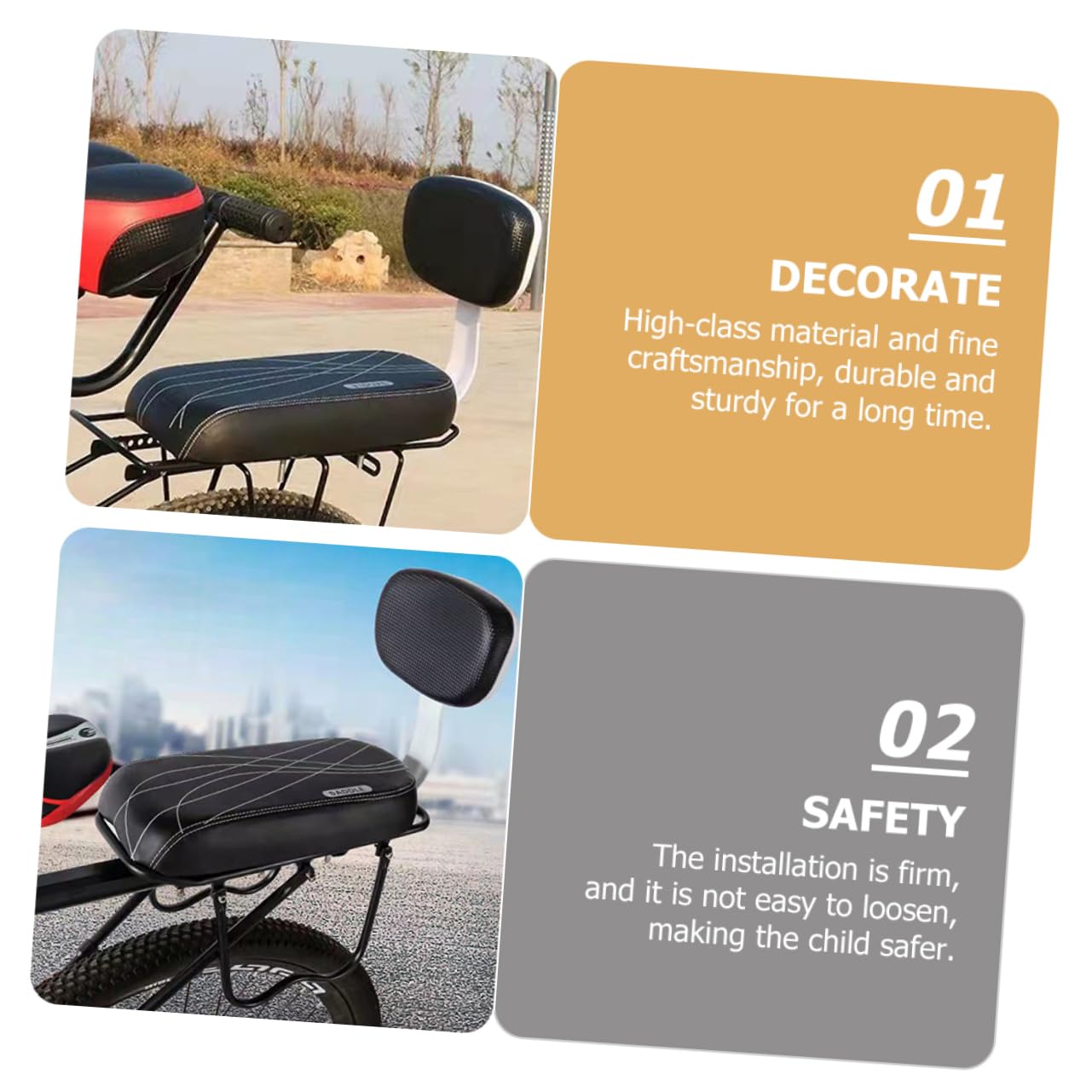 TOYANDONA Asiento Trasero de Bicicleta para Cojín Resistente al Desgaste Asiento Infantil Desmontable con Respaldo Compatible con Bicicletas Estándar Color para Paseos
