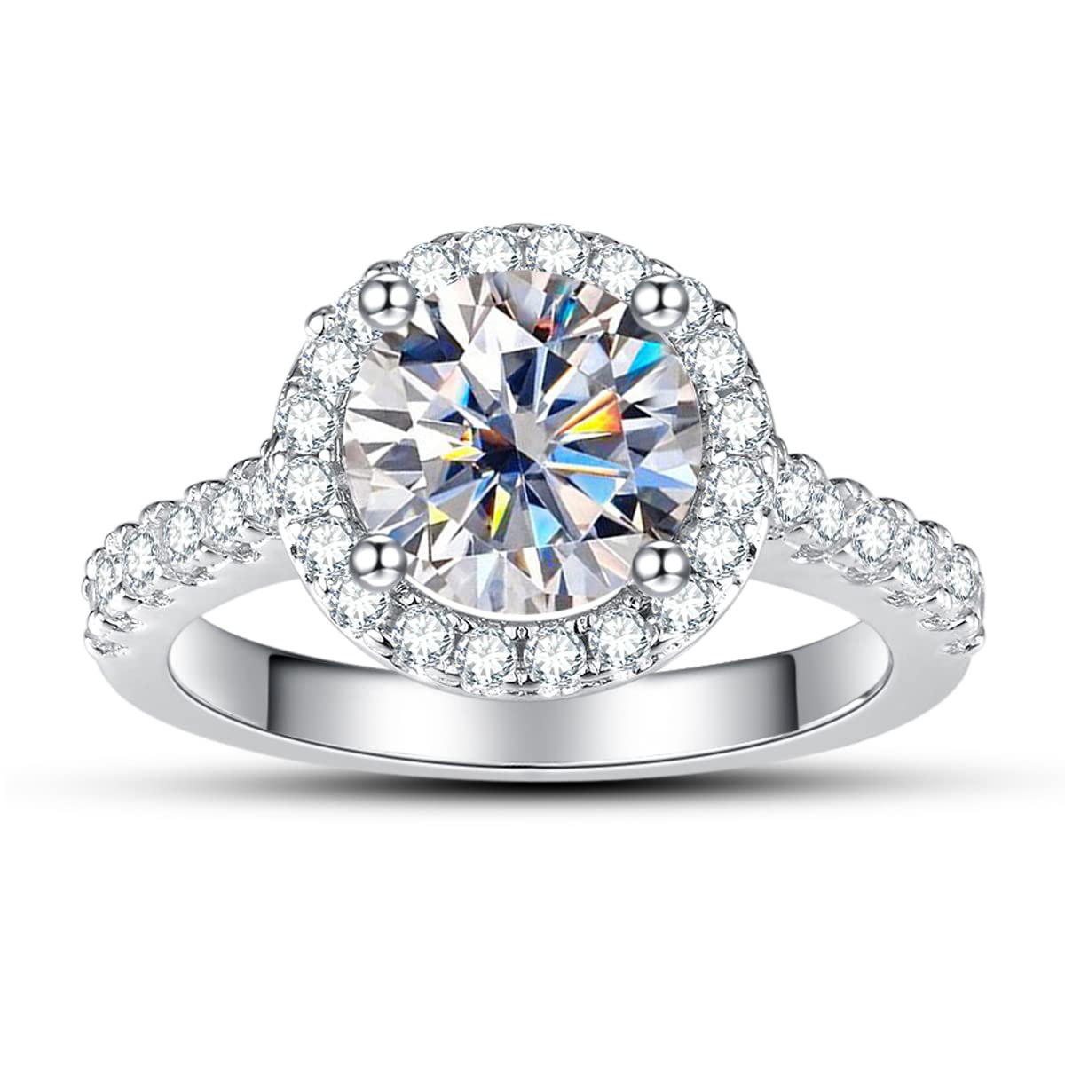 AnuClub 2ct Moissanite Halo Engagement Ring,D Color Lab Created Diamond Sterling Silver Promise Ring