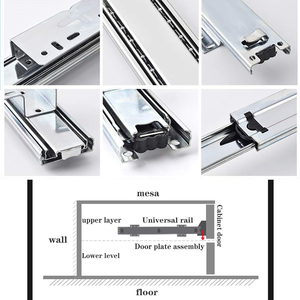 AILILI Guía Telescópica 400mm Riel De Cajón,Montaje Lateral Extensible Guía para Cajón,para Cajones De Cocina Cesta De Almacenamiento Carril De Cajón 1 Par