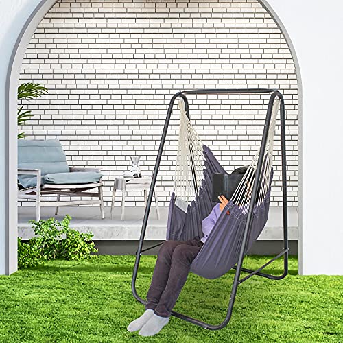 Yucan Hammock Chair Stand With Hanging Swing Chair Included,Weather Resistant And Saving Space Stand Max 450 Lbs, Quality Cotton Weave Wrap Whole Body,Suitable For Indoor, Outdoor,Patio，Yard（Grey） #TOP2