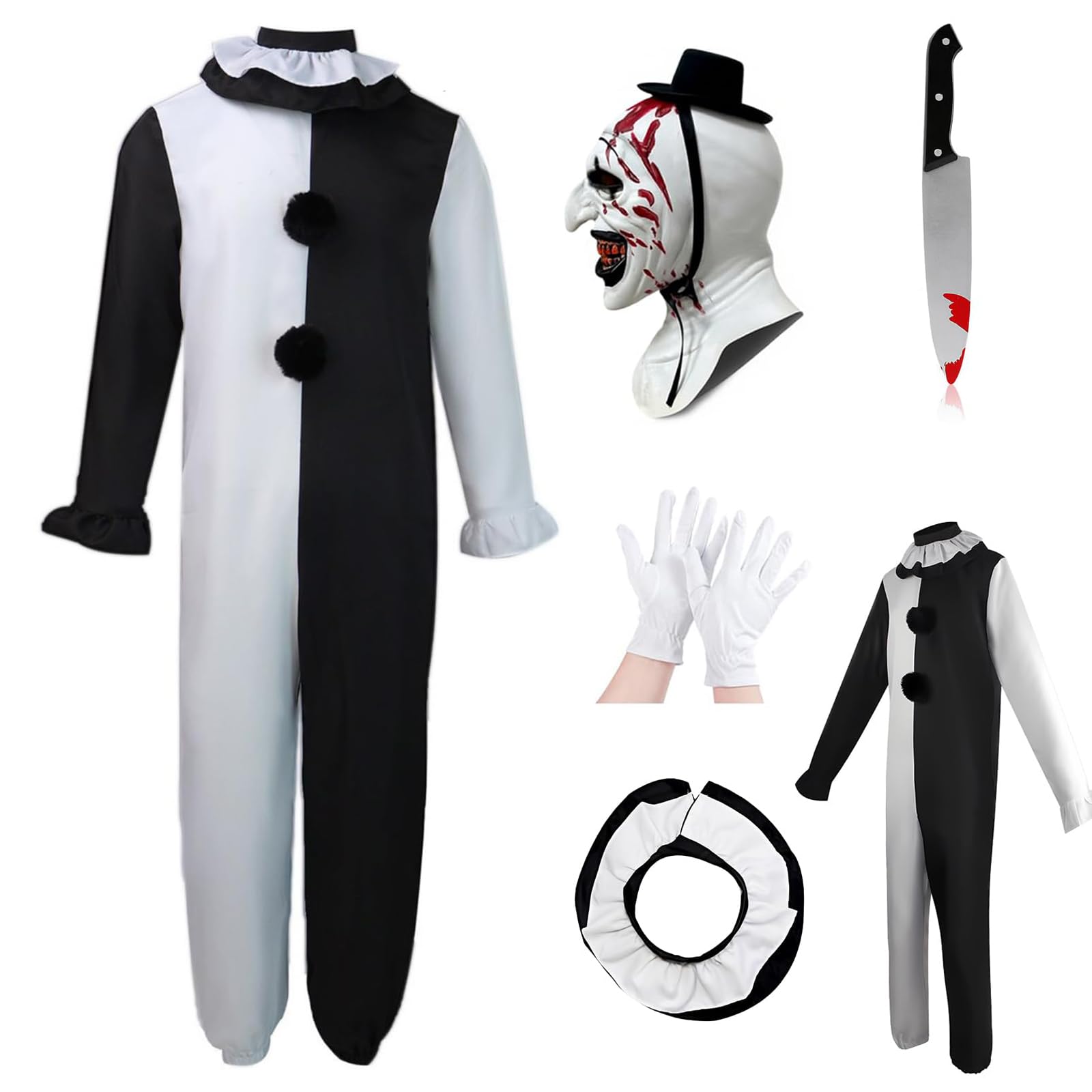 Art Clown Costume Kids Terrifying Mask Scary Killer Clown Costume Halloween Cosplay Outfit Boys Girls