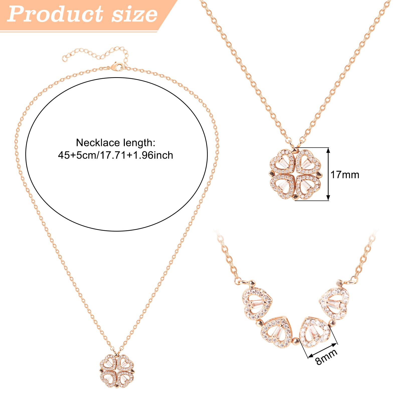 LjFrexia Collana da donna a forma di quadrifoglio, con cuore a forma di quadrifoglio