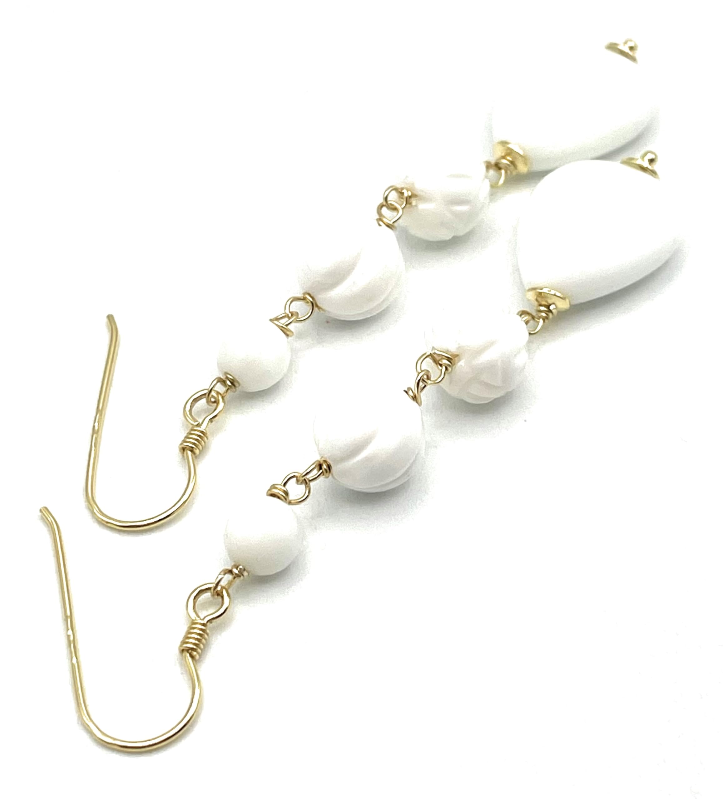 Orecchini con Agata Bianca e Conchiglia, Pendenti Lunghi, Argento 925, Gioielli Pietre Dure, Bijoux Estate, Regalo Compleanno per Donne