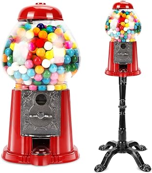 37" Vintage Gumball Machine with Stand, Glass Globe Candy Dispenser with Coin Bank, Adjustable Mechanism & Anti-Spill Cover for Gumballs, Nuts & Hard Candy
