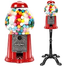 37" Vintage Gumball Machine with Stand, Glass Globe Candy Dispenser with Coin Bank, Adjustable Mechanism & Anti-Spill Cover for Gumballs, Nuts & Hard Candy