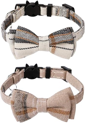Faleela Breakaway Collar de gato con campanas, paquete de 2 collares de gato con campanas, collares de gato con bandana, accesorios para collares de