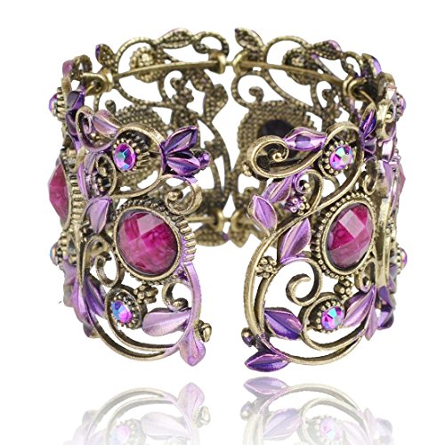 less like Cuff Bracelets, Summer Vintage VTG Rainbow Purple Flower Resin CZ Rhinestone Drop Bracelet Bangle Jewelry For Women