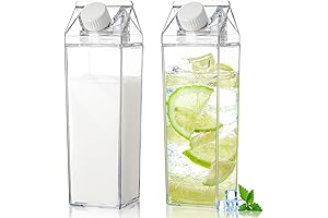 2 Pack 17oz Reusable Clear Plastic Milk Carton Water Bottle, Leakproof Coffee...
