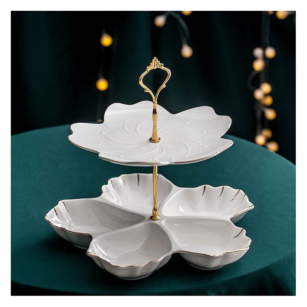 Uchwyt na ciasto modny ceramiczny talerz deserowy podwójny talerz deserowy stół do ciasta wielowarstwowa cukiernia taca na owoce stojak na ślub urodziny przyjęcie deserowe talerz ekspozycyjny (E)