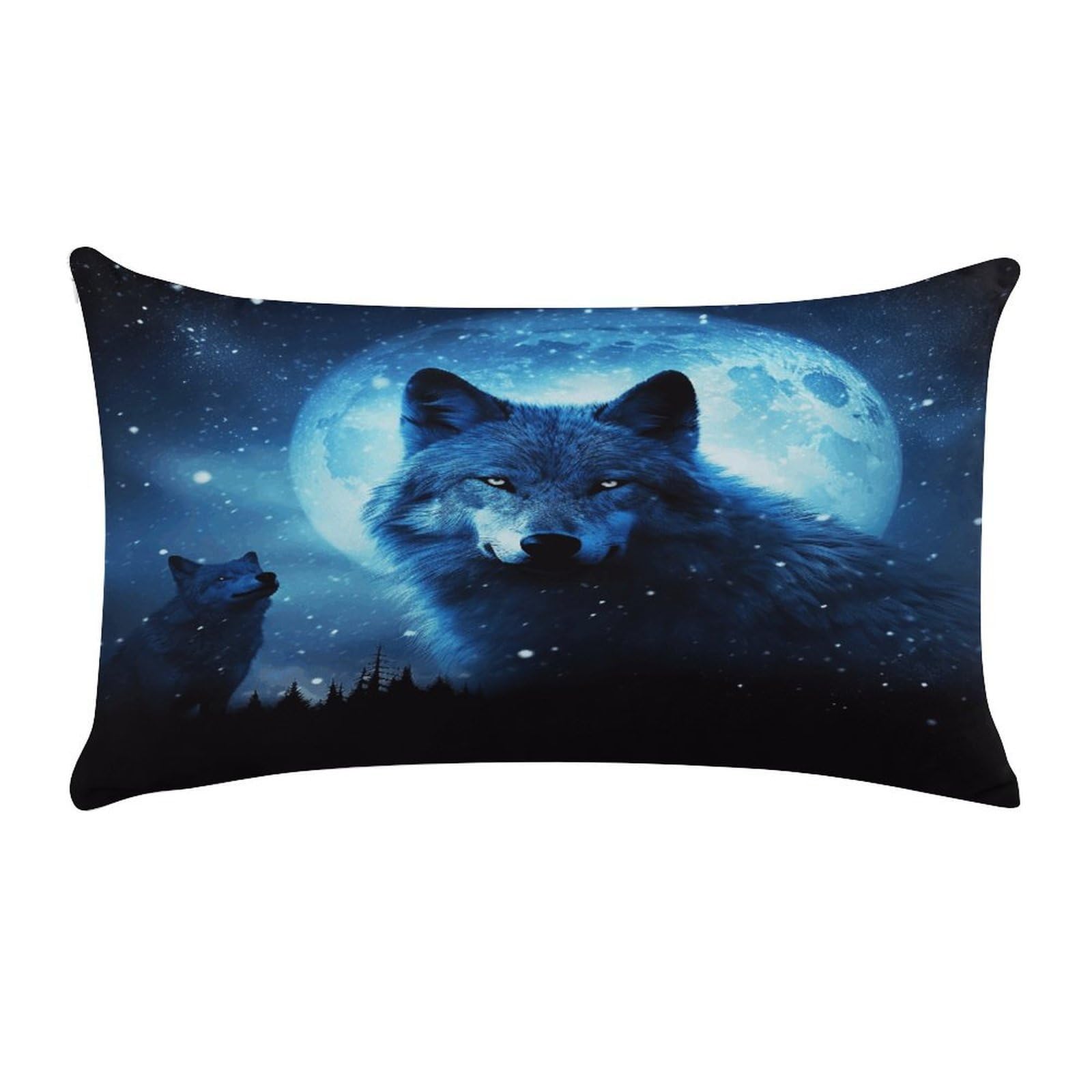 MUSM Wolfs Throw Pillow Cover Rectangle Short Plush Pillowcase Soft Luxury Decorative Lumbar Throw Pillow Case with Zipper Short Plush Cushion Cases 12 X 20 Inch