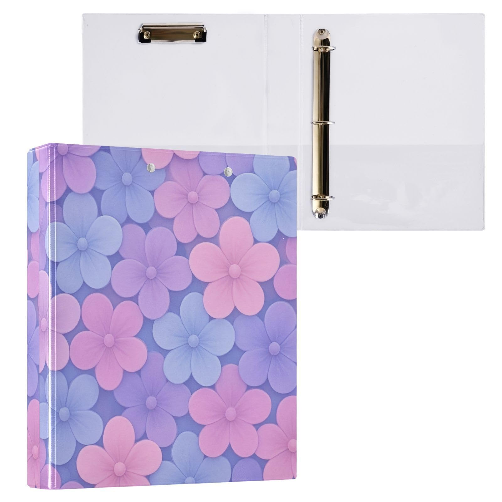 Carpeta de 3 anillos de flores de pétalos pastel de 1.5 pulgadas, carpeta de anillos en D, paquete de 2 | Con portapapeles y bolsillos, para escuela, universidad, oficina