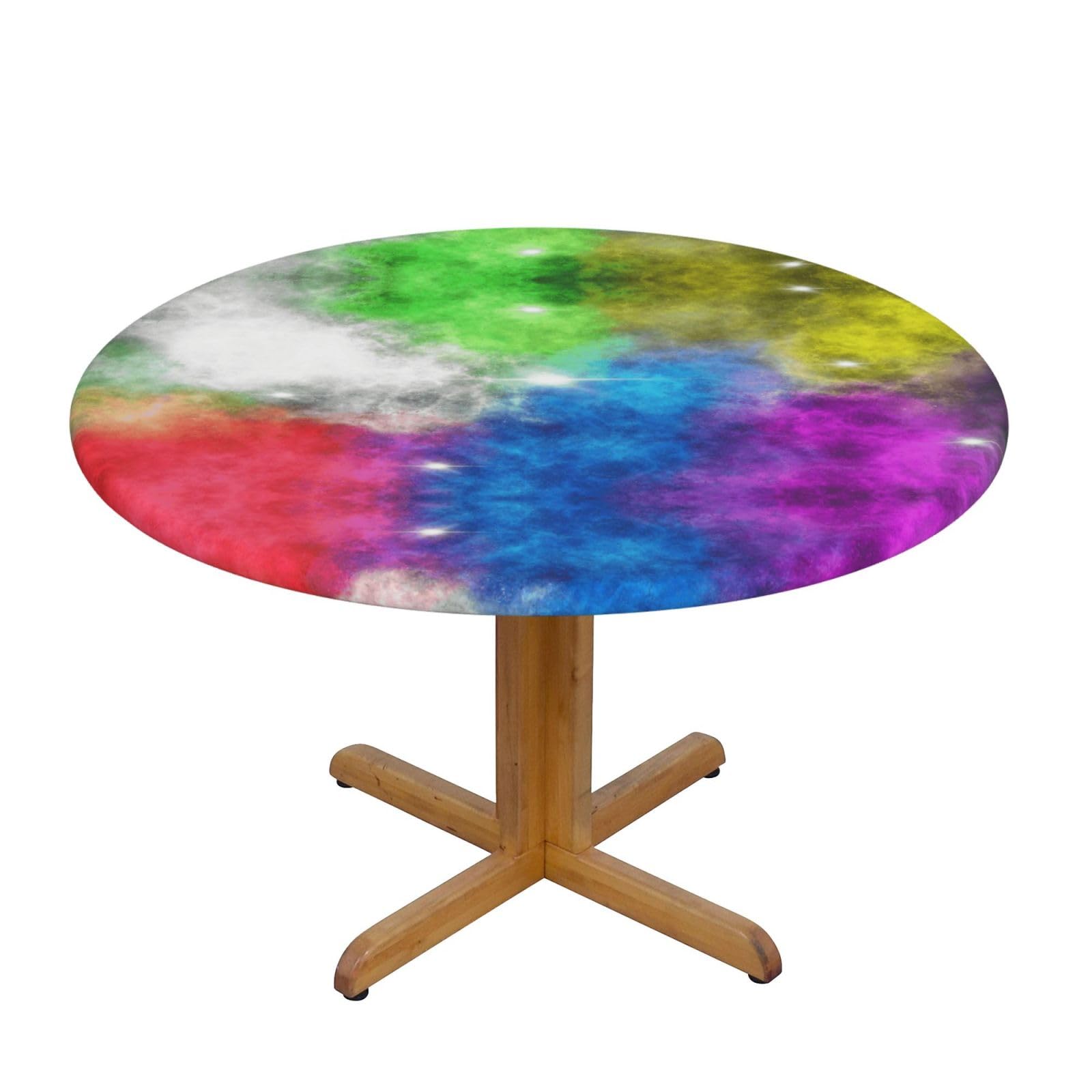 ESNAIUVCD colorful cloud print Waterproof Round Tablecloth,Outdoor Table Cloth with Elastic Edged, Elastic Tablecloth Wipeable, Garden Table Cloth Suitable for sizes 90cm-140cm
