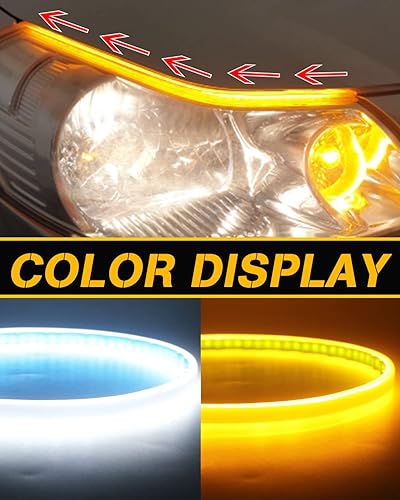 Miniatura 4 de Qasim Paquete de 2 luces LED de 23.6 in blancas y amarillas DRL LED de circulación diurna de flujo automático, tira de guía de señal direccional,