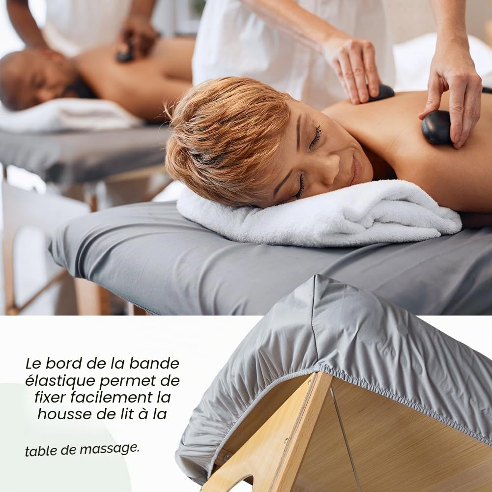 Drap Housse Table de Massage avec Trou de Visage 70 x 190cm Imperméable Résistant à l'Huile Lavable Gris