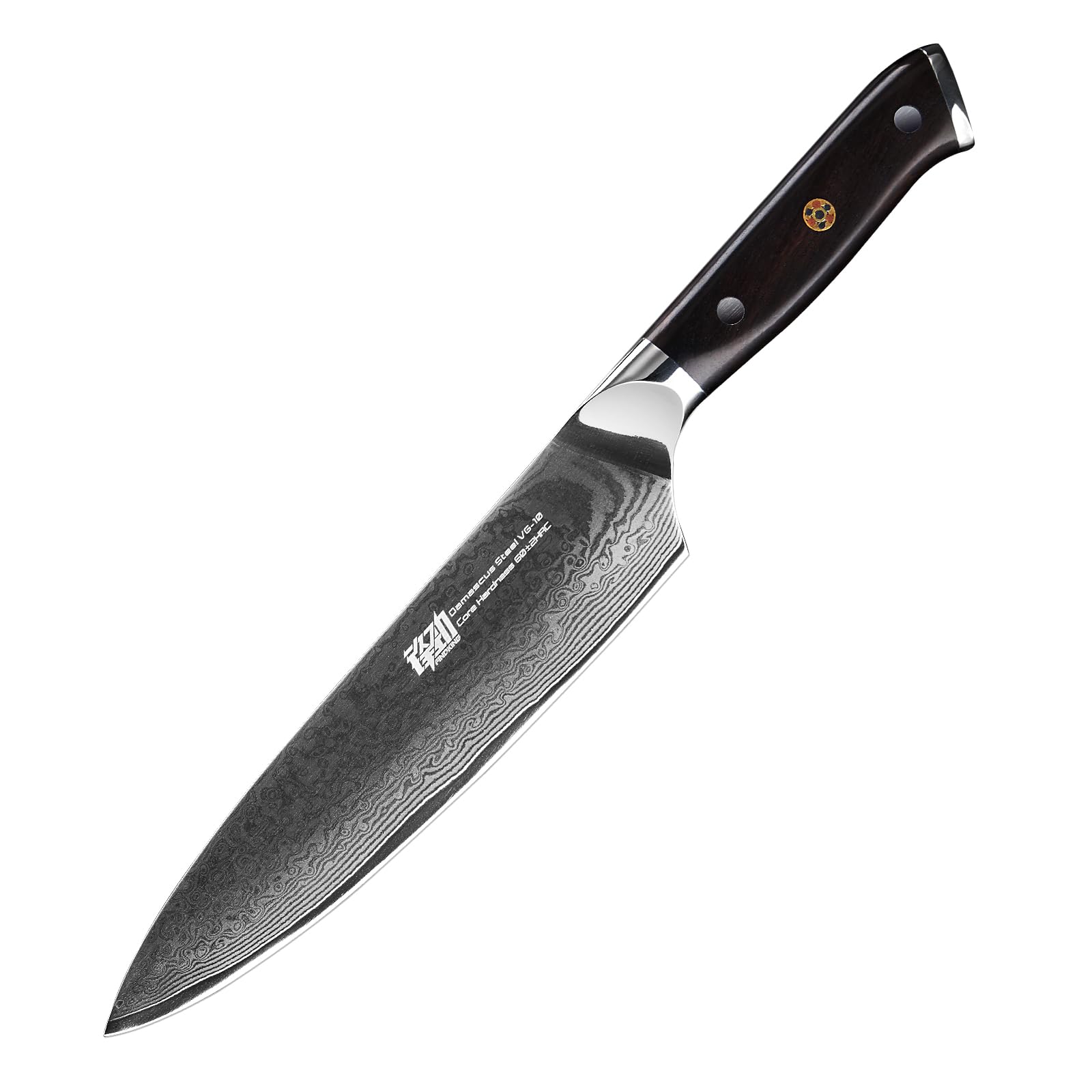FINDKING Cuchillo Chef Damasco 20 cm, Mango Ébano, Profesional Premium