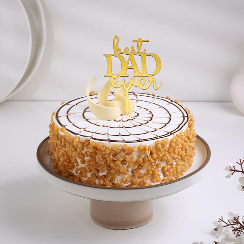 FlowerAura Delicious Fresh 1.5Kg Butterscotch Delight Eggless Cake For Birthday Gift & Fathers Day Cake For Dad | Father | Papa | Father-In-Law | Appa (Same Day Delivery)-image-14
