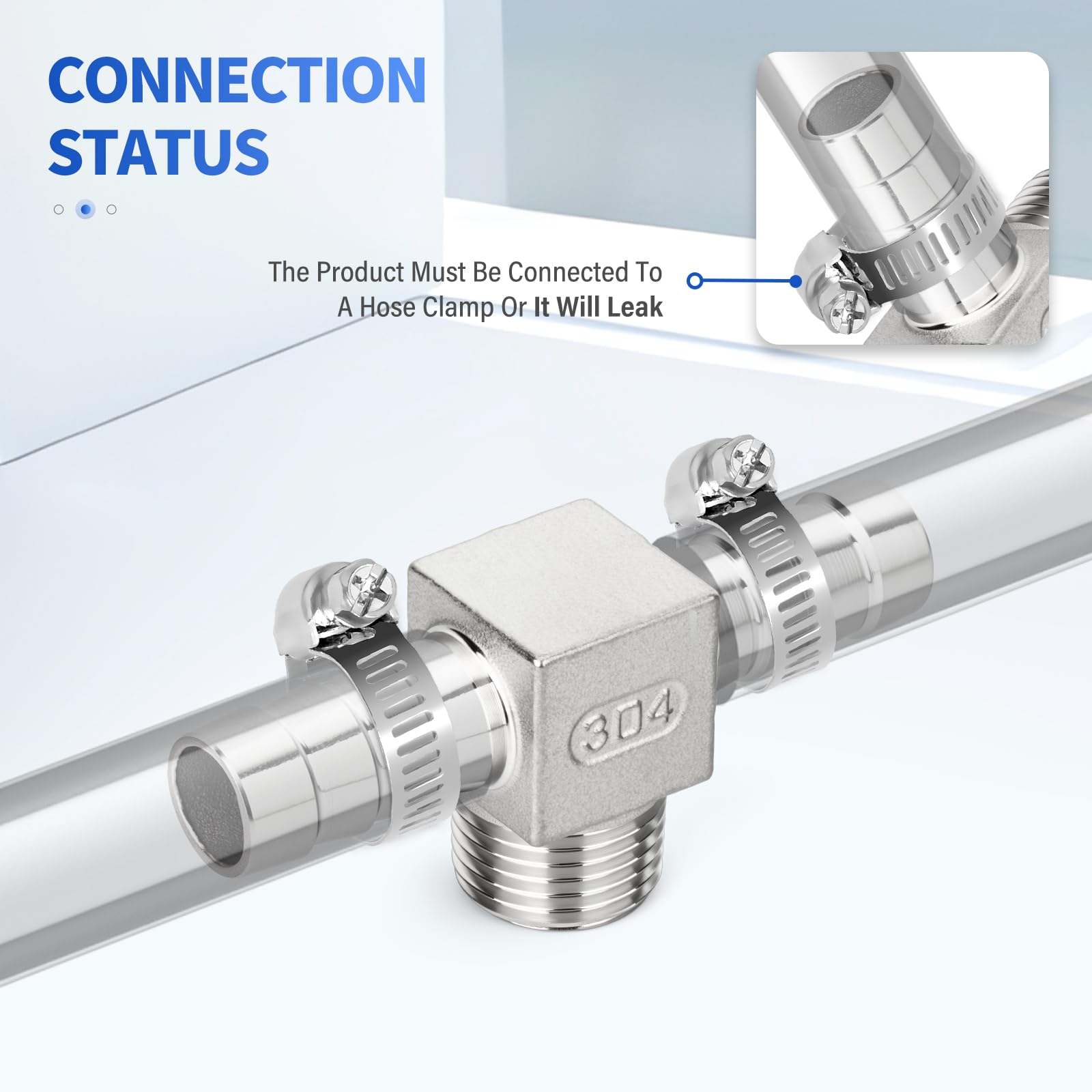 1 conector de tres vías for manguera acero inoxidable 304 con gancho invertido, rosca externa BSP 1/2" x 20MM(3/8"BSP 12mm(T 1Pcs))