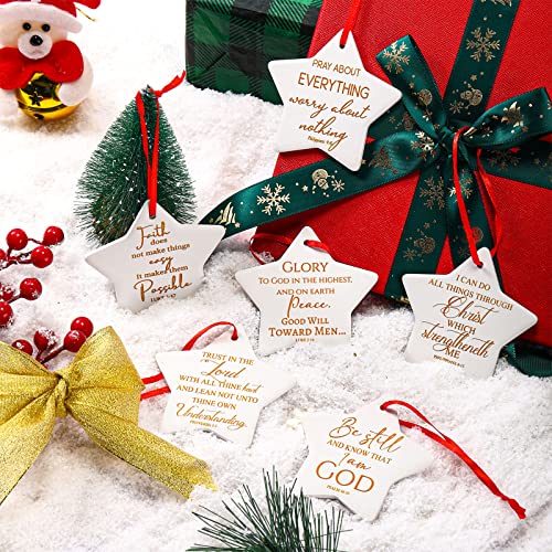 Sieral 6 Pieces Christian Christmas Tree Ornaments Star Shaped Ceramic Flat Religious Bible Verse Inspirational Quotes Merry Hanging Disc, Golden,Gold, 7.6 X 7.6 X 0.4 Cm/ 2.99 X 2.99 X 0.16 Inches #TOP3