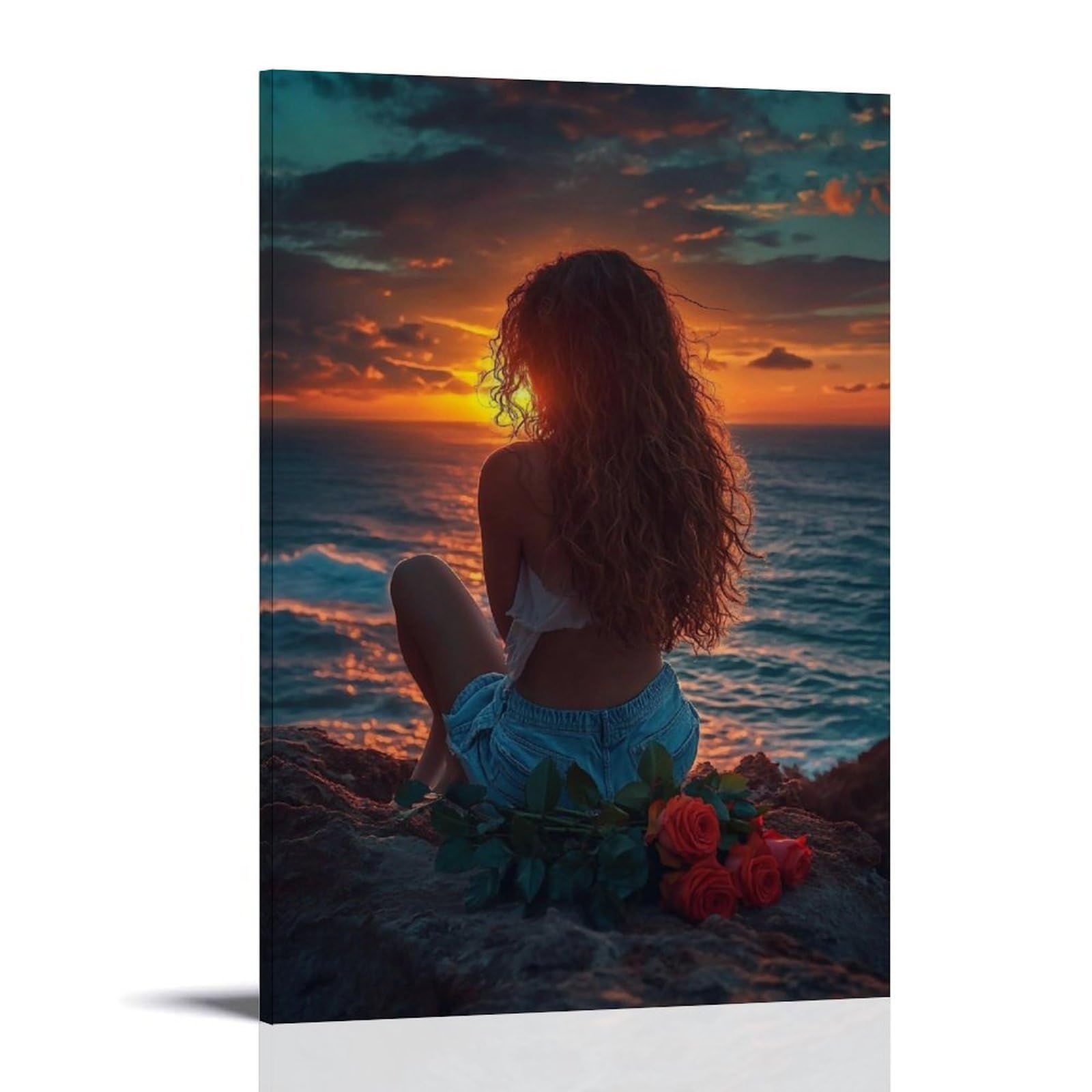 HUERYRYHY Roses At Dusk Cliff 02 Poster Wall Art Canvas Vintage Aesthetic Painting Decor for Rooms 20x30inch Frame-style