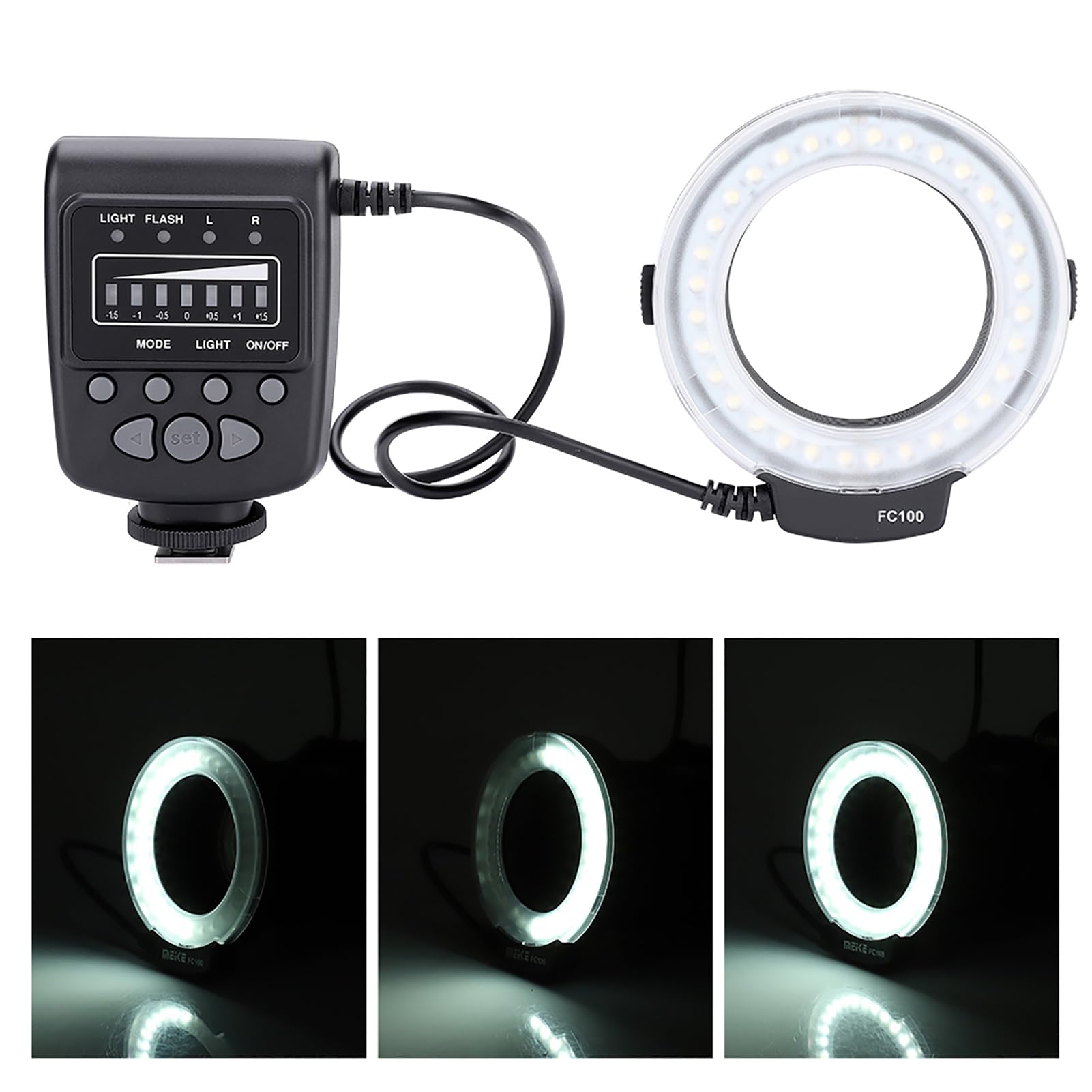 VBESTLIFE Kit Luce di Riempimento, FC-100 5000K 7 Livelli Kit di Illuminazione Fotografia Anello Luminoso per Richiede 4 Batterie AA (Non Incluse)