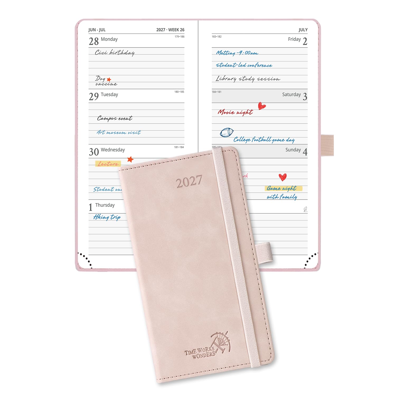 POPRUN 2027 Pocket Diary Small Diary 2027 Hardback Planner Week To View