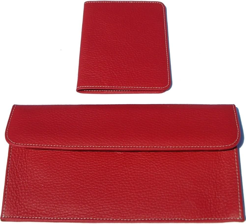 pb travel Luxury Leather Travel Pouch and Passport Cover (Red)