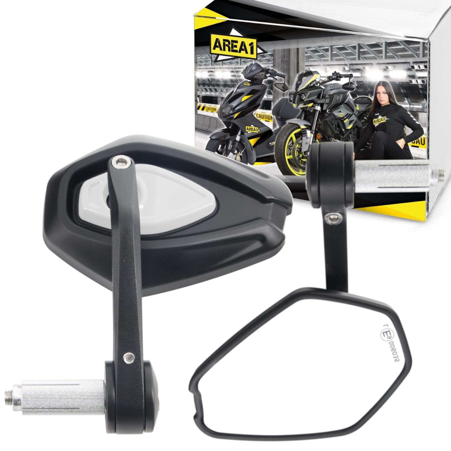 Area1 Motorroller Lenkerendenspiegel Spiegel Set kompatibel mit Supermoto Racing, Classic Moped, Cracker (V88)