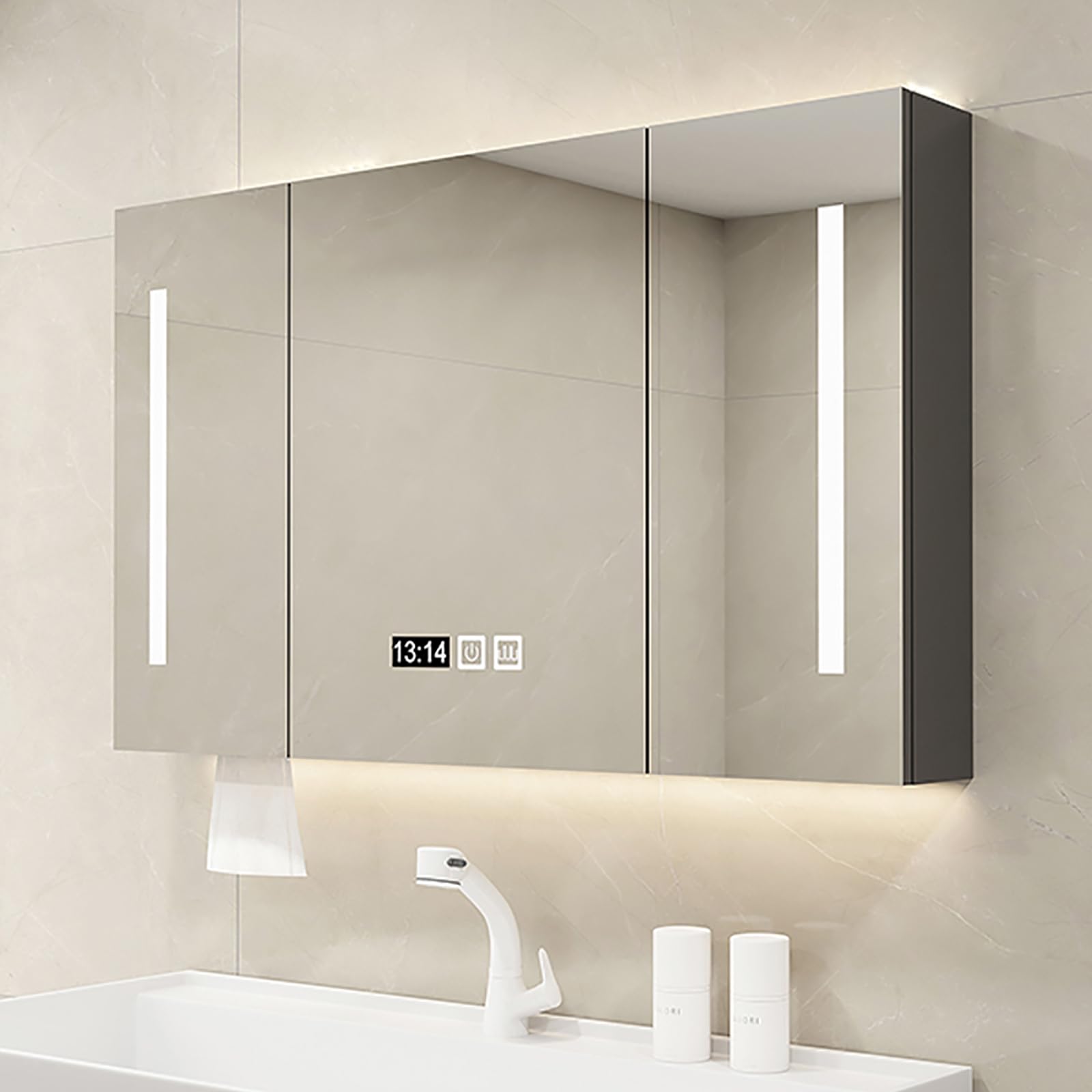 Armoire Salle De Bain Avec Miroir Et LED - 5 étagères Réglables - Blanc, Imperméable IP44 - Montage Facile - 11