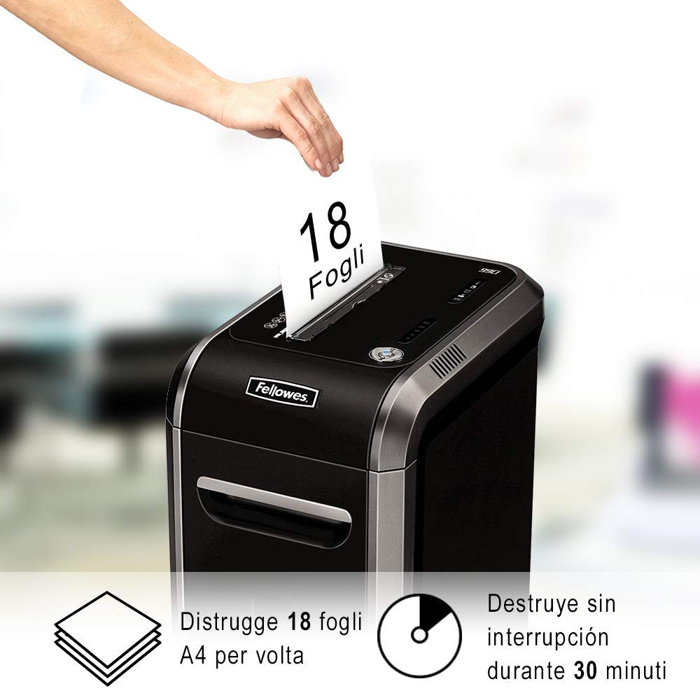 Fellowes distruggi documenti a frammento 99Ci, 18 fogli, per piccolo ufficio, con tecnologia 100% antiinceppamento, SafeSense e ultra silenzioso